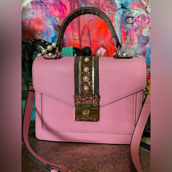 Beautiful Pink Glitter ALDO Statement Purse Bag top carry or Shoulder Strap π - Picture 8 of 8